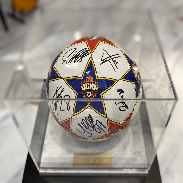Soccer ball autographed by PFC CSKA, white marble