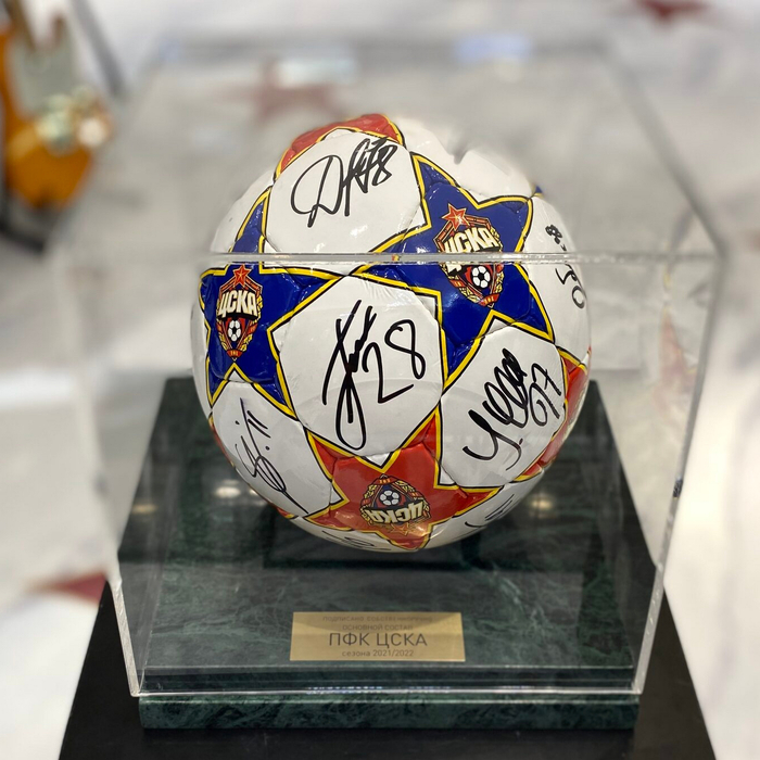Soccer ball autographed by PFC CSKA, green marble