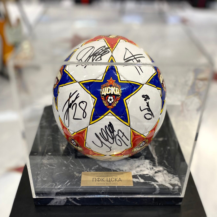 Soccer ball autographed by PFC CSKA, black marble