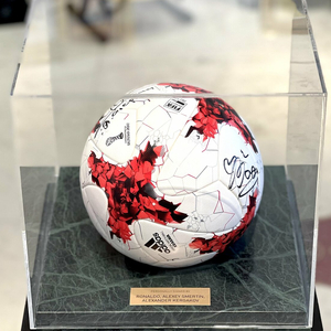 Soccer ball with 3 autographs of football players Ronaldo, Alexey Smertin and Alexander Kerzhakov, green marble