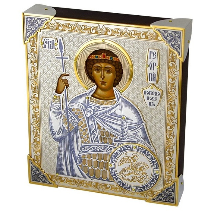 Серебряная икона "Св. Георгий Победоносец"