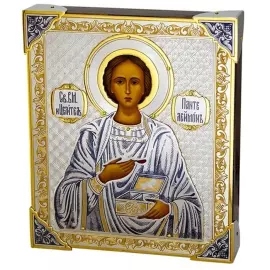 Серебряная икона "Пантелеймон Целитель"