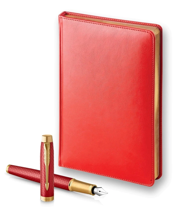 Gift set: Parker IM Premium fountain pen and red diary with gold cut