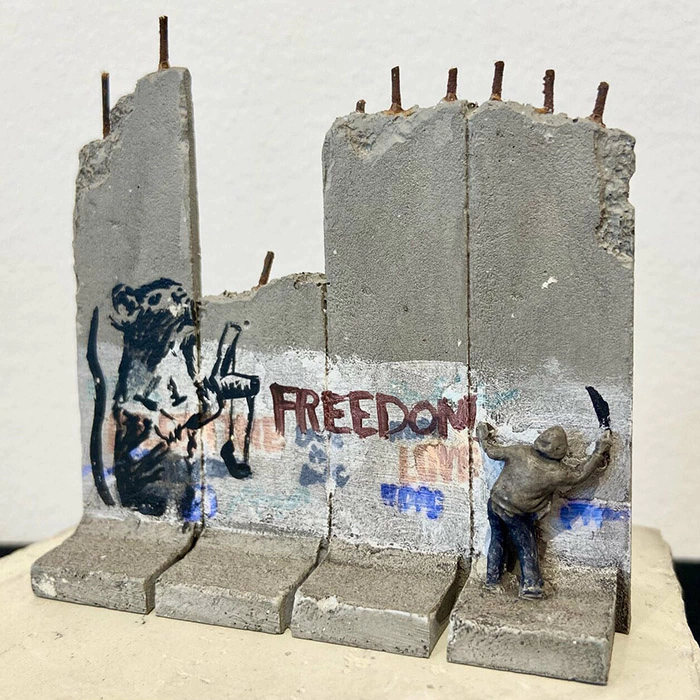 Banksy art object on an authentic element of the Israeli-Palestinian Wall