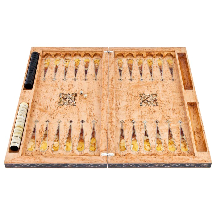 Backgammon made of Karelian birch and amber "Pearl of the East" of the Orient collection