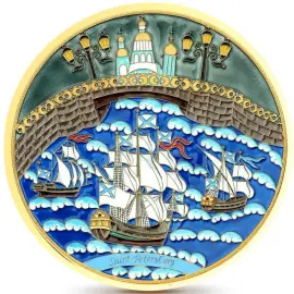 Тарелка декоративная "Море" (серебро, эмаль)