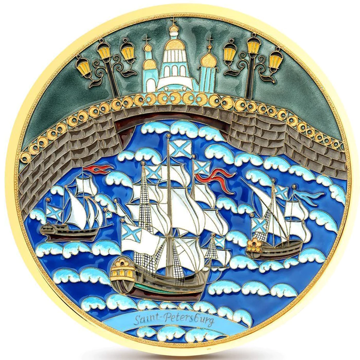 Тарелка декоративная "Море" (серебро, эмаль)