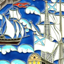 Тарелка декоративная "Море" (серебро, эмаль)