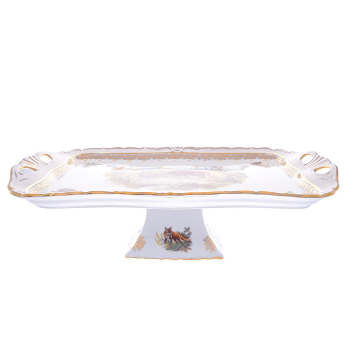 Блюдо квадратное на ножке Queen's Crown Aristokrat Охота бежевая