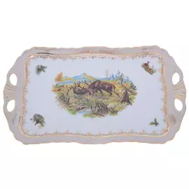 Блюдо квадратное на ножке Queen's Crown Aristokrat Охота бежевая