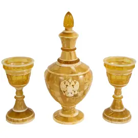 Набор для напитков янтарный "Герб РФ" на 2 персоны, 3 предмета