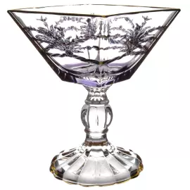 Хрустальная конфетница на ножке  TIMON Violet/Gold с крышкой