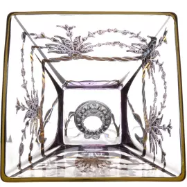 Хрустальная конфетница на ножке  TIMON Violet/Gold с крышкой