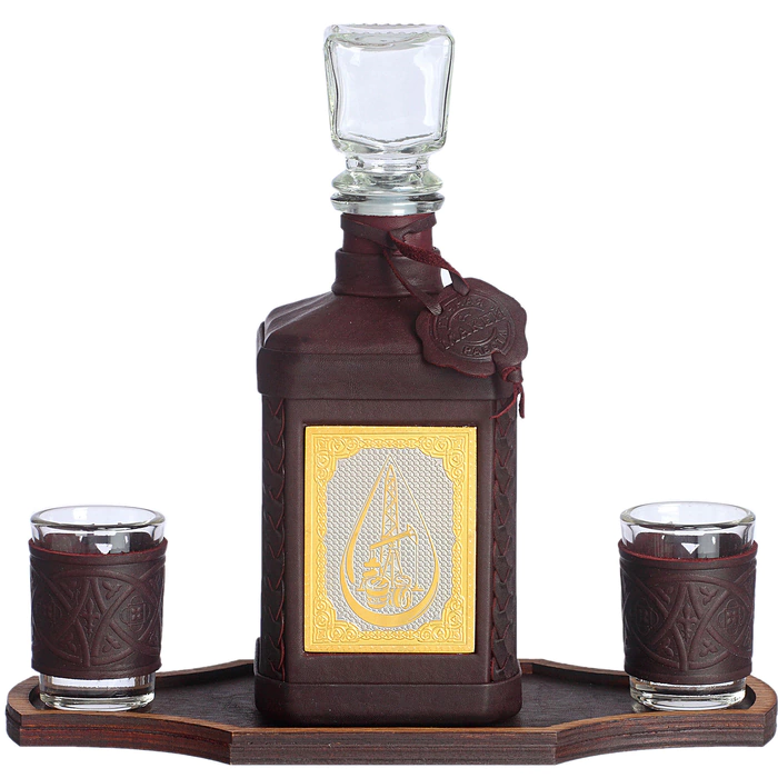 A decanter in a leather cover "Neftegaz-3" with an overlay