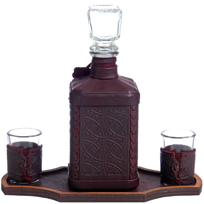 A decanter in a leather cover "Neftegaz-3" with an overlay