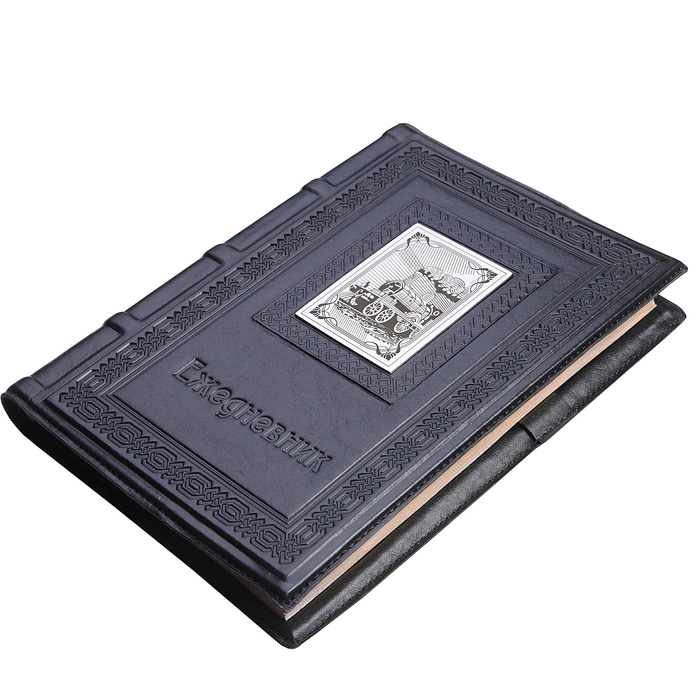 A5 leather-bound diary "Railwayman-3" with a nickel-plated cover
