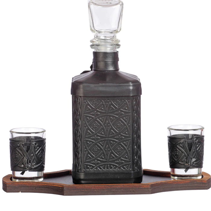 A decanter in a leather cover "Neftegaz-4" with a brass cover