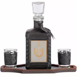 A decanter in a leather cover "FSB-4" with an overlay