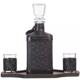 Графин в кожаном переплете "Строителю-4" с накладкой