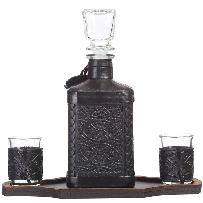 Decanter in a leather cover "To the Builder-4" with an overlay