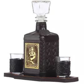 Графин в кожаном переплете "Строителю-4" с накладкой