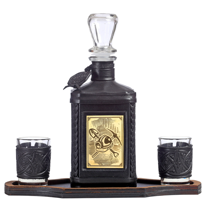 Leather-bound decanter "Shakhteru-4" with an overlay