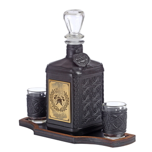 Leather-bound decanter "Shakhteru-4" with an overlay