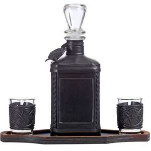 Leather-bound decanter "Shakhteru-4" with an overlay