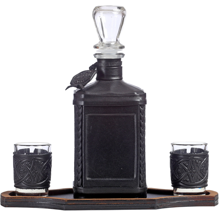 Leather-bound decanter "Shakhteru-4" with an overlay