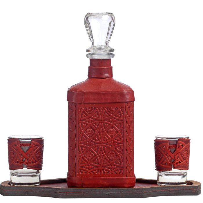Leather-bound decanter "To the Fireman-3" with a cover