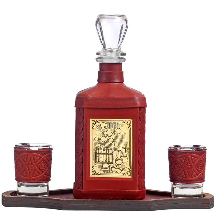 A decanter in a leather cover "Chemist-3" with an overlay