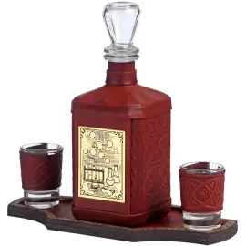 A decanter in a leather cover "Chemist-3" with an overlay
