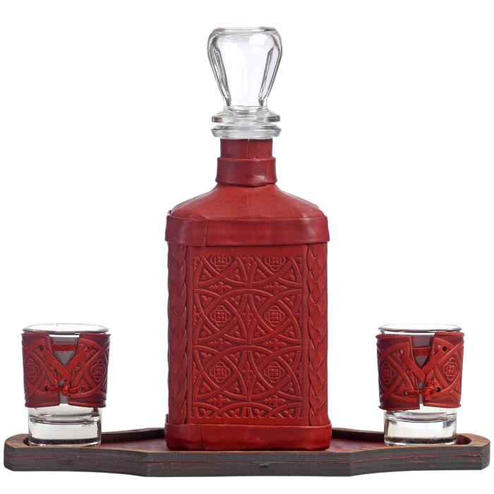 A decanter in a leather cover "Chemist-3" with an overlay