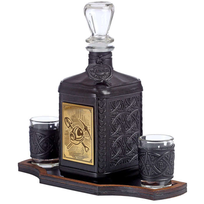 Leather-bound decanter "Fireman-4" with an overlay