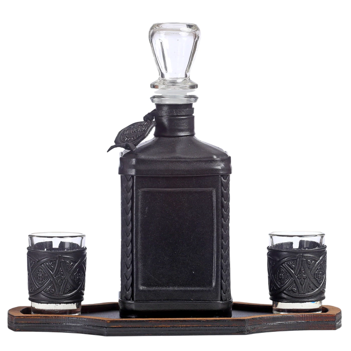Leather-bound decanter "Fireman-4" with an overlay