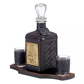 A decanter in a leather cover "Chemist-4" with an overlay
