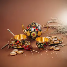 Сервиз чайный серебряный "Хохлома" на 2 персоны