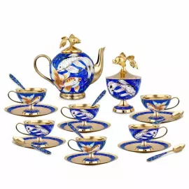 Сервиз чайный серебряный "Рыбки" на 6 персон