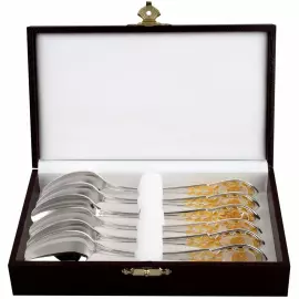 Набор чайных ложек из серебра с золочением "Государственный Герб РФ" на 6 персон