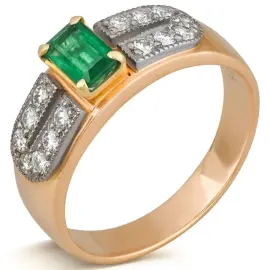 Кольцо из красного золота с изумрудом и бриллиантами Кольцо из красного золота с изумрудом и бриллиантами