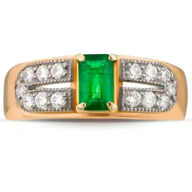 Кольцо из красного золота с изумрудом и бриллиантами Кольцо из красного золота с изумрудом и бриллиантами