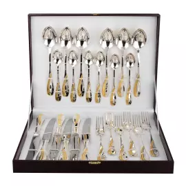 Столовый десертный набор из серебра с золочением "Изящный" 24 предмета, на 6 персон