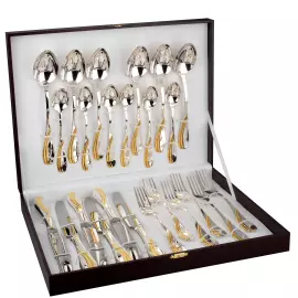Столовый десертный набор из серебра с золочением "Изящный" 24 предмета, на 6 персон