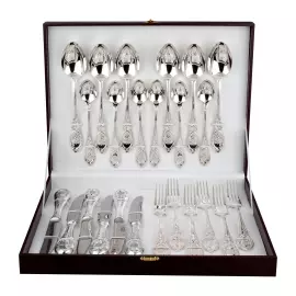 Столовый десертный набор из серебра "Государственный Герб РФ" 24 предмета, на 6 персон