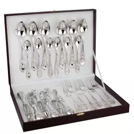 Столовый десертный набор из серебра "Государственный Герб РФ" 24 предмета, на 6 персон