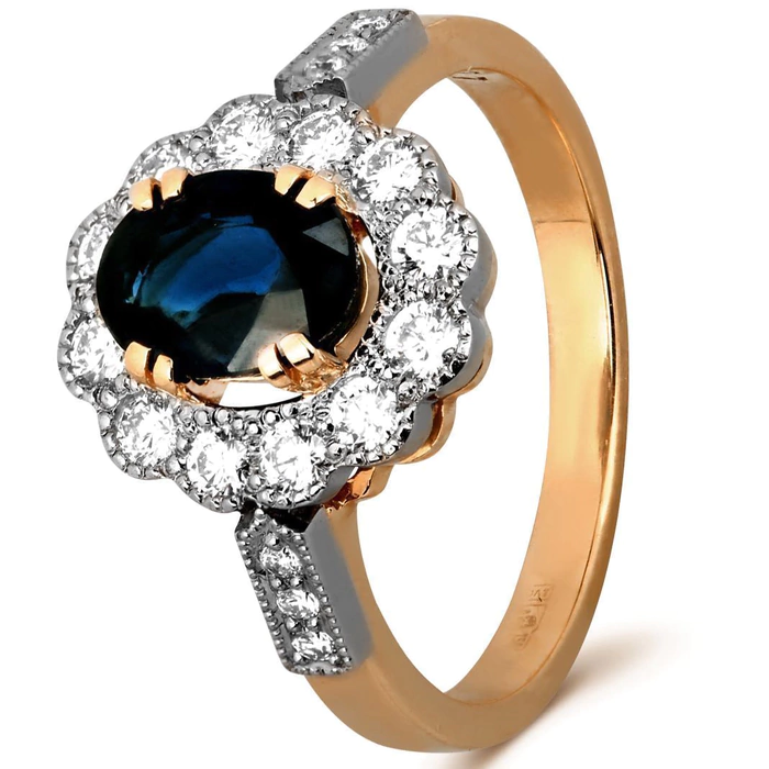 Red gold ring with sapphire and diamonds