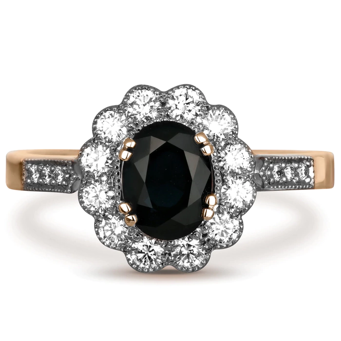 Red gold ring with sapphire and diamonds