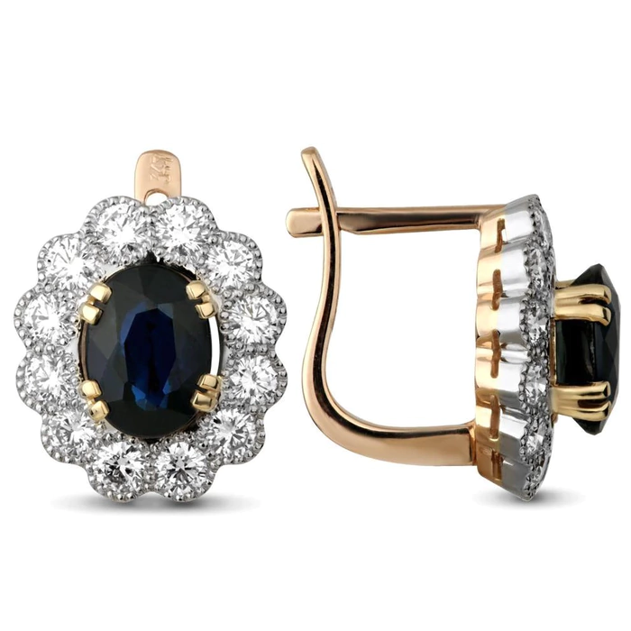 Red gold earrings with diamonds and sapphires