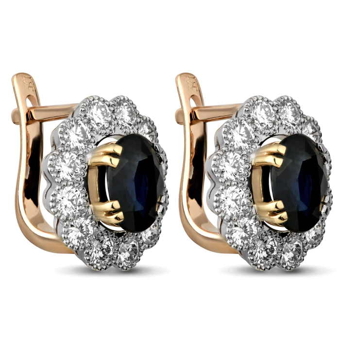 Red gold earrings with diamonds and sapphires