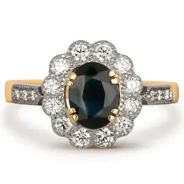 Кольцо из желтого золота с сапфиром и бриллиантами Кольцо из желтого золота с сапфиром и бриллиантами